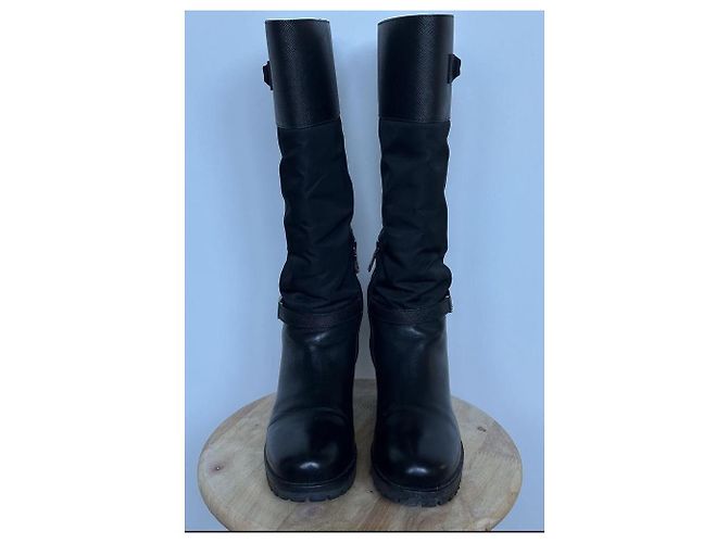 Stivali Prada in pelle e nylon neri Nero - vista 3