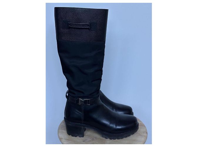 Stivali Prada in pelle e nylon neri Nero - vista 4