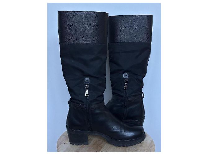 Stivali Prada in pelle e nylon neri Nero - vista 6