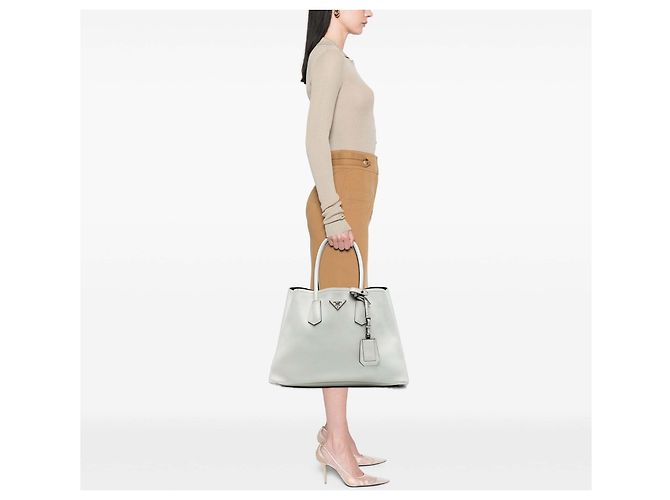 Double Prada Grande Borsa Doppia in Vitello Bianco da Città - vista 6