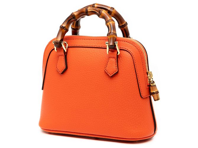 Sac à main en cuir de veau orange mini dollar Bamboo Diana de Gucci - vue 2