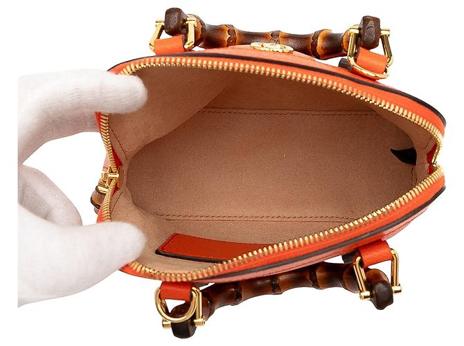 Sac à main en cuir de veau orange mini dollar Bamboo Diana de Gucci - vue 4