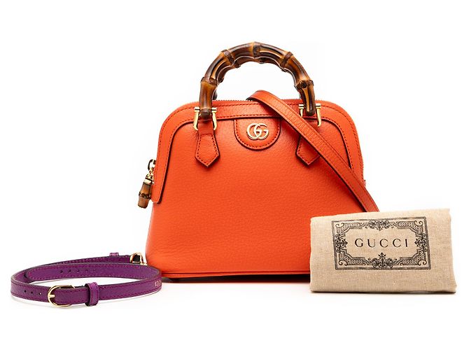 Sac à main en cuir de veau orange mini dollar Bamboo Diana de Gucci - vue 8