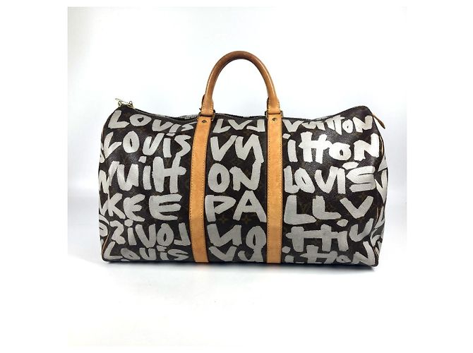 Borsa Boston Keepall 50 Monogram Graffiti Louis Vuitton Marrone Bianco Monogramma - vista 2