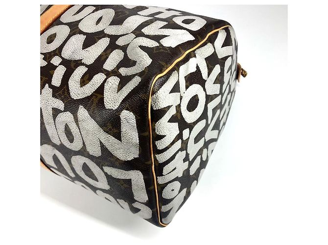 Borsa Boston Keepall 50 Monogram Graffiti Louis Vuitton Marrone Bianco Monogramma - vista 9