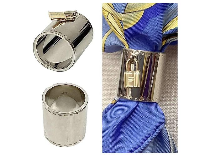 Ring Anillo de pañuelo Hermès con charm de candado Plata Dorado - vista 2