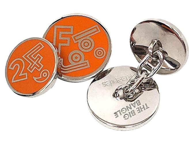 Abotoaduras Big Bangle Hermès Prata Laranja - vista 2