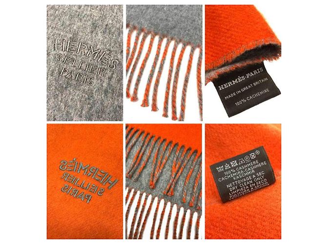 Stola reversibile in cashmere Hermès grigia e arancione Marrone - vista 3