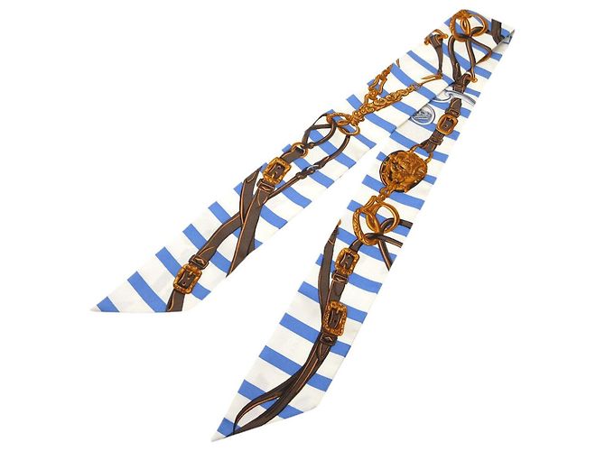 Bufanda de seda Twilly Bridle Hermès Blanco Multicolor Azul claro - vista 2