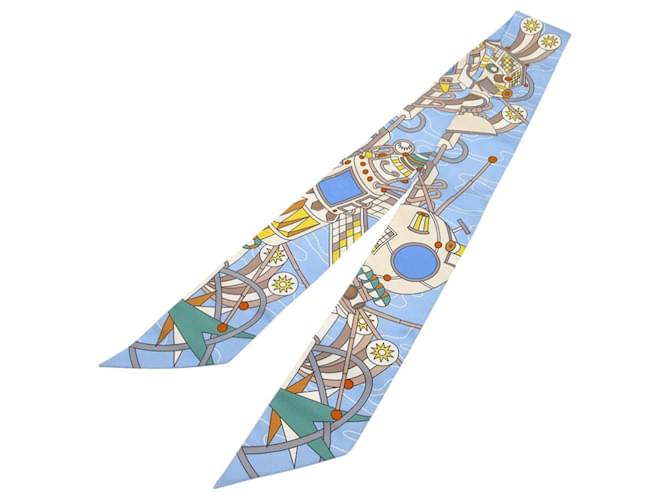 Hermès Twilly Odyssey Seidenschal Blau Beige Gelb - Ansicht 2