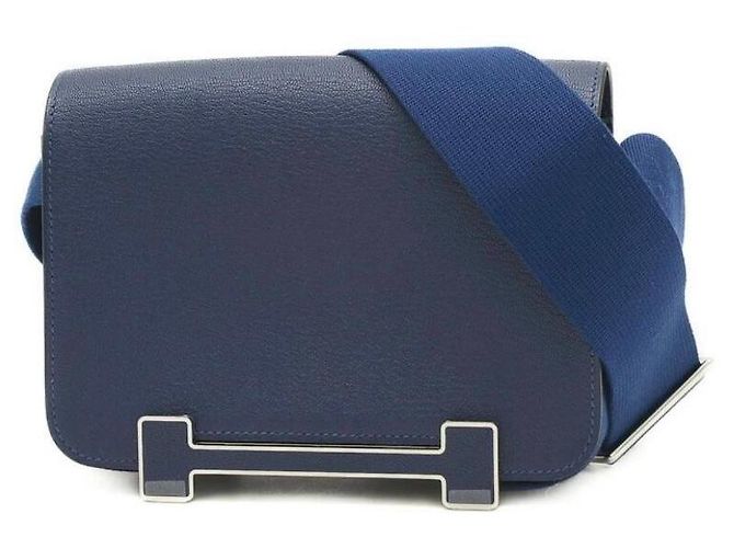 Hermès Geta in pelle blu navy Hermes - vista 17