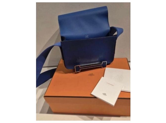 Hermès Geta in pelle blu navy Hermes - vista 5