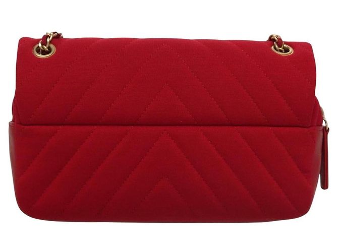 Borsa Chanel Classic Single Flap Mini in Jersey Chevron Rosso - vista 2