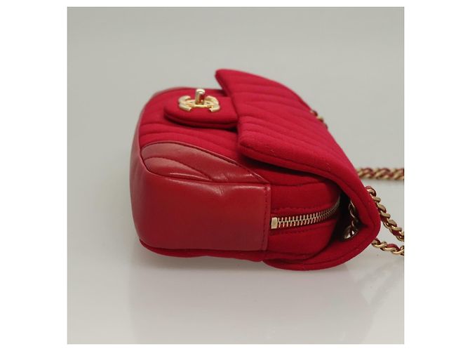 Borsa Chanel Classic Single Flap Mini in Jersey Chevron Rosso - vista 3