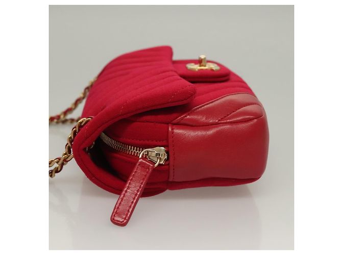 Borsa Chanel Classic Single Flap Mini in Jersey Chevron Rosso - vista 4