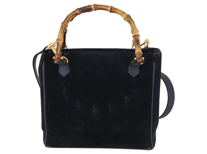Gucci Vintage Bamboo Handle Suede Blu navy - vista 2