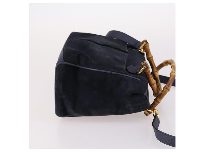 Gucci Vintage Bamboo Handle Suede Blu navy - vista 3