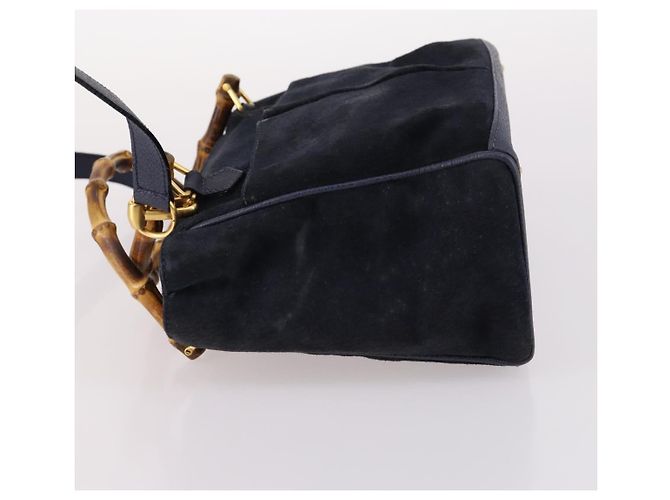 Gucci Vintage Bamboo Handle Suede Blu navy - vista 4