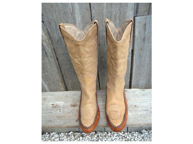 Botas Tsumori Chisato de couro e camurça bege - vista 8