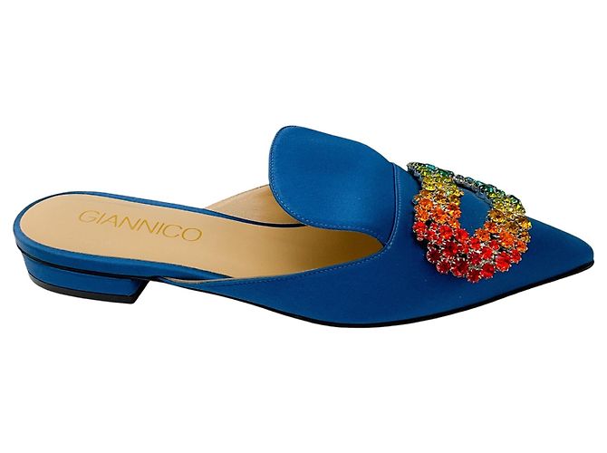 Autre Marque Mule in satin decorate con cristalli blu Giannico - vista 2