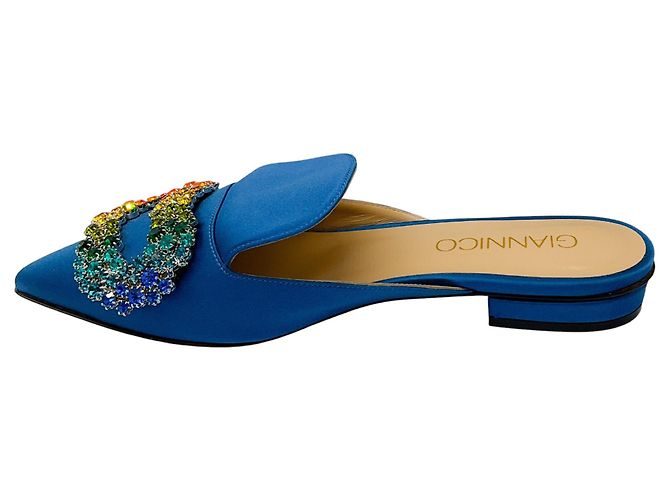 Autre Marque Mule in satin decorate con cristalli blu Giannico - vista 3