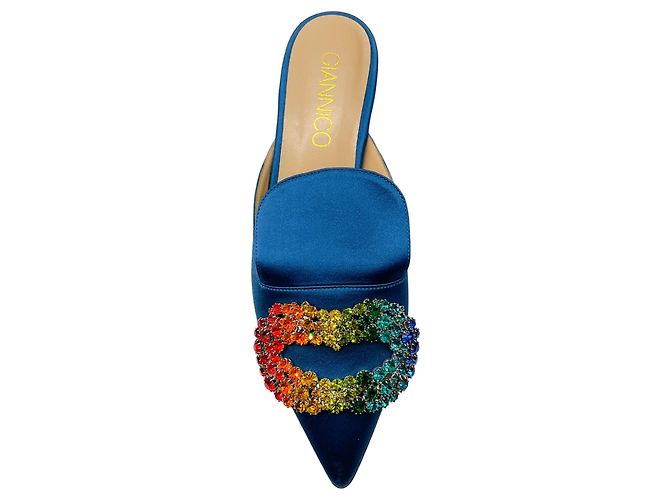 Autre Marque Mule in satin decorate con cristalli blu Giannico - vista 4