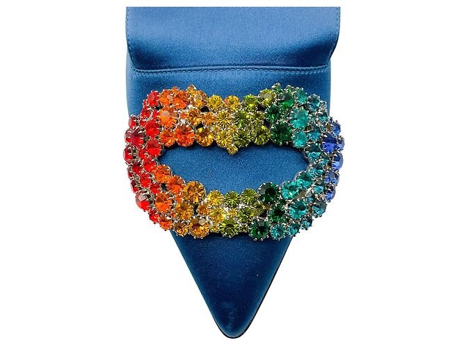 Autre Marque Mule in satin decorate con cristalli blu Giannico - vista 5