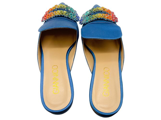 Autre Marque Mule in satin decorate con cristalli blu Giannico - vista 6