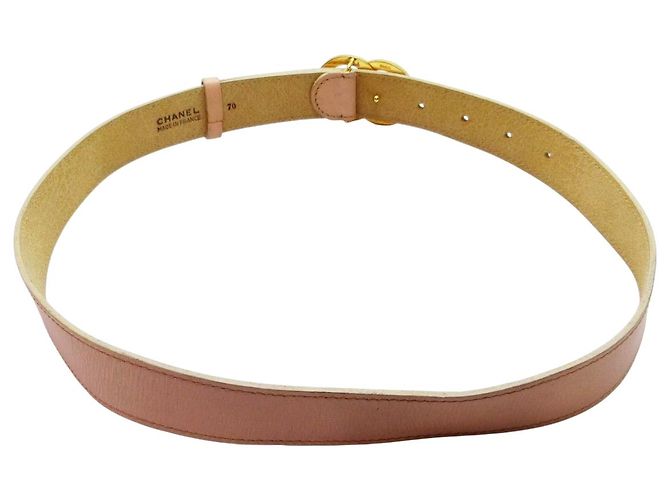 Hüftgürtel aus hellbraunem Kalbsleder mit goldenem CC-Logo von Chanel - Ansicht 3