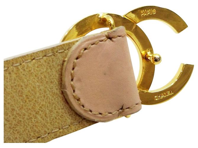 Hüftgürtel aus hellbraunem Kalbsleder mit goldenem CC-Logo von Chanel - Ansicht 5