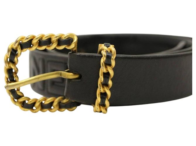 Cinturón de cuero negro con cadena dorada y logotipo de Chanel Dorado - vista 2