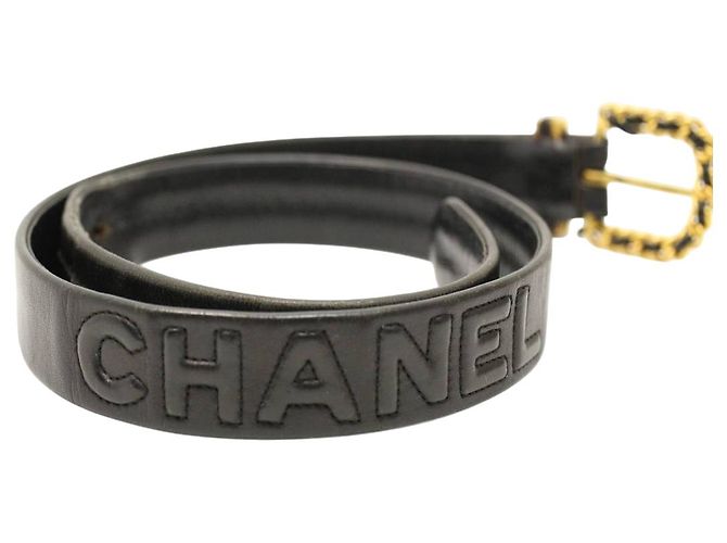 Cinturón de cuero negro con cadena dorada y logotipo de Chanel Dorado - vista 4