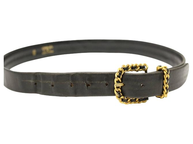 Cinturón de cuero negro con cadena dorada y logotipo de Chanel Dorado - vista 5