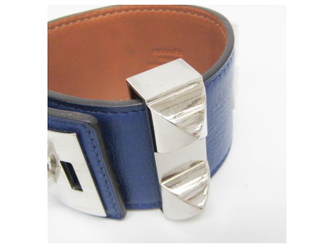 Pulseira de couro e metal Collier de Chien Hermès em Azul Safira e Prata - vista 6