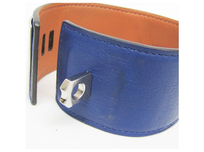 Pulseira de couro e metal Collier de Chien Hermès em Azul Safira e Prata - vista 7
