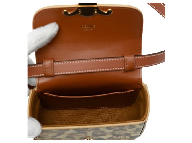 Céline Celine Mini Claude in pelle di vitello marrone con stampa leopardata - vista 4