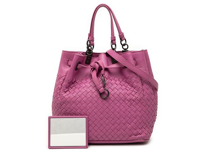 Borsa a secchiello in nappa rosa Intrecciato di Bottega Veneta - vista 8