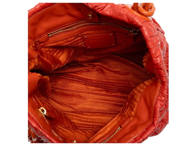 Borsa Prada Gaufre in vernice arancione con catena - vista 4