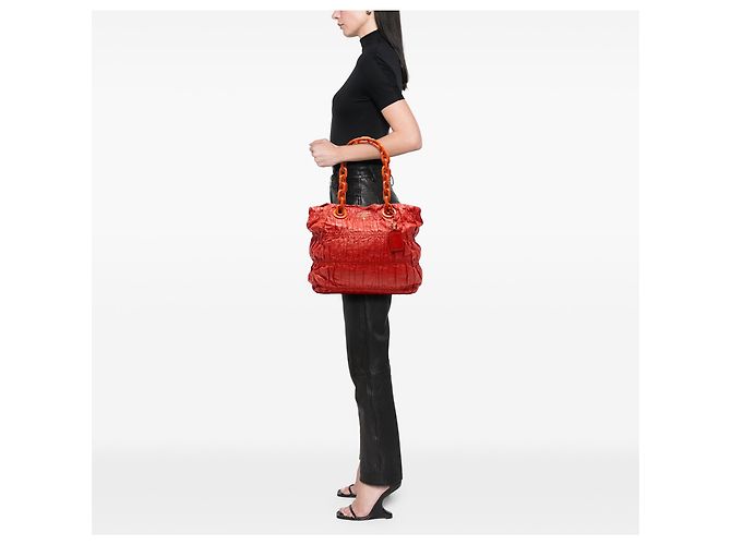 Borsa Prada Gaufre in vernice arancione con catena - vista 6