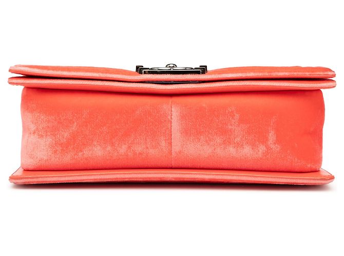 Chanel Orange Alte Mittelgroße Gestepptes Samt Boy Flap - Ansicht 3