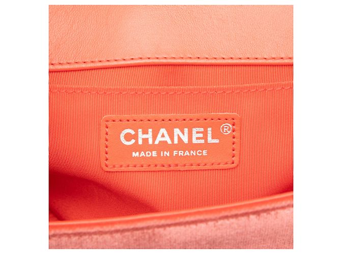 Chanel Orange Alte Mittelgroße Gestepptes Samt Boy Flap - Ansicht 5