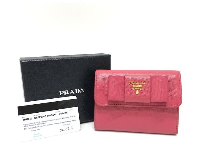 Prada Peonia Pink Saffiano Leder Tri-Fold Geldbörse - Ansicht 15