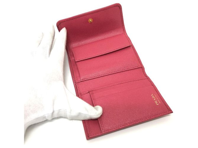 Prada Peonia Pink Saffiano Leder Tri-Fold Geldbörse - Ansicht 8