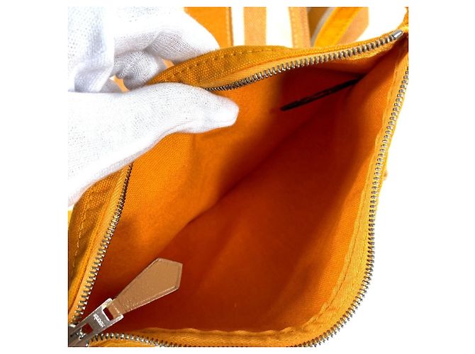 Hermès Cannes PM Border Tote Bag mit Pouch Weiß Gelb - Ansicht 12