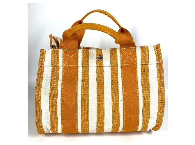Hermès Cannes PM Border Tote Bag mit Pouch Weiß Gelb - Ansicht 2