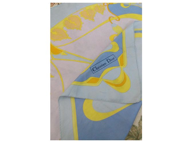 Dior foulard in seta blu e giallo - vista 2