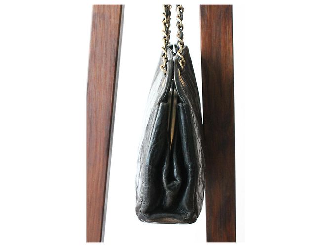 Chanel Vintage Chevron Modell schwarze Lederhandtasche - Ansicht 3