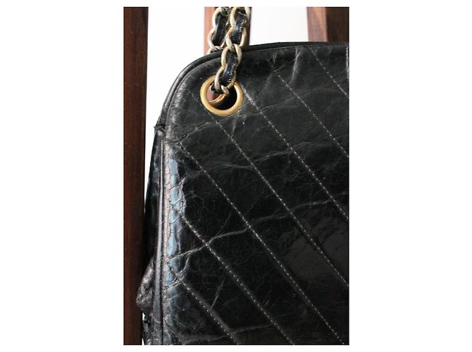 Chanel Vintage Chevron Modell schwarze Lederhandtasche - Ansicht 4