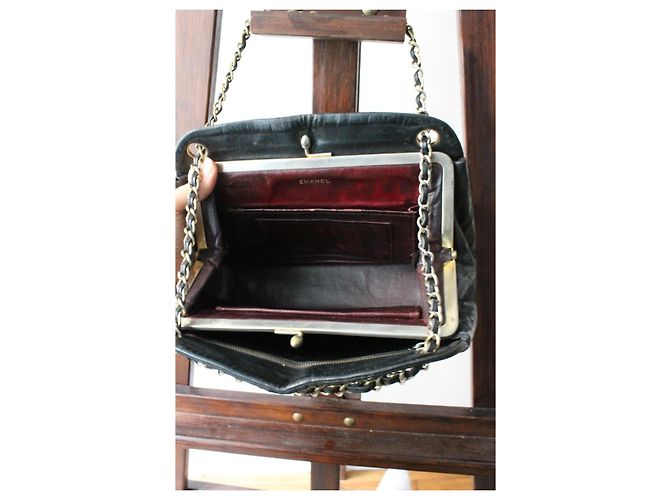 Chanel Vintage Chevron Modell schwarze Lederhandtasche - Ansicht 8