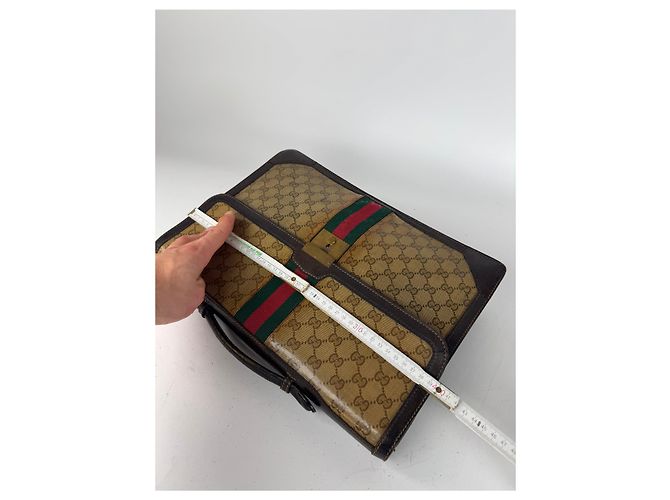 Brevettato in pelle monogramma Gucci vintage marrone dorato - vista 10